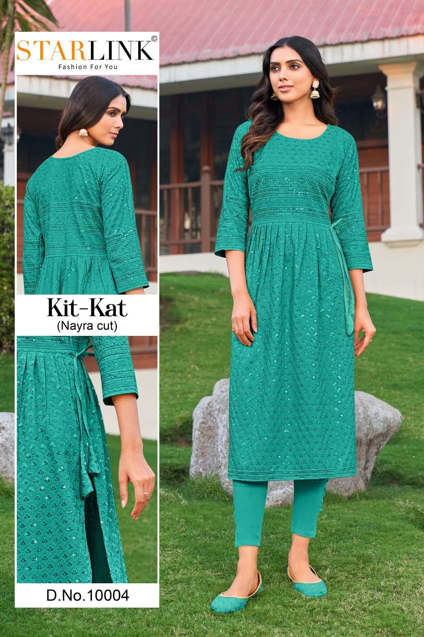 KIT KAT BY STARLINK 10001 TO 10024 SERIES DESIGNER STYLISH FANCY COLORFUL BEAUTIFUL PARTY WEAR & ETHNIC WEAR COLLECTION RAYON KURTIS AT WHOLESALE PRICE