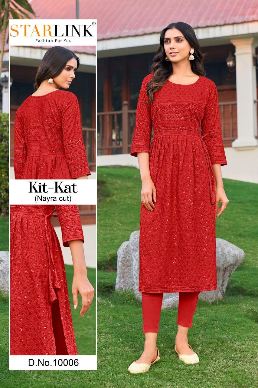 KIT KAT BY STARLINK 10001 TO 10024 SERIES DESIGNER STYLISH FANCY COLORFUL BEAUTIFUL PARTY WEAR & ETHNIC WEAR COLLECTION RAYON KURTIS AT WHOLESALE PRICE