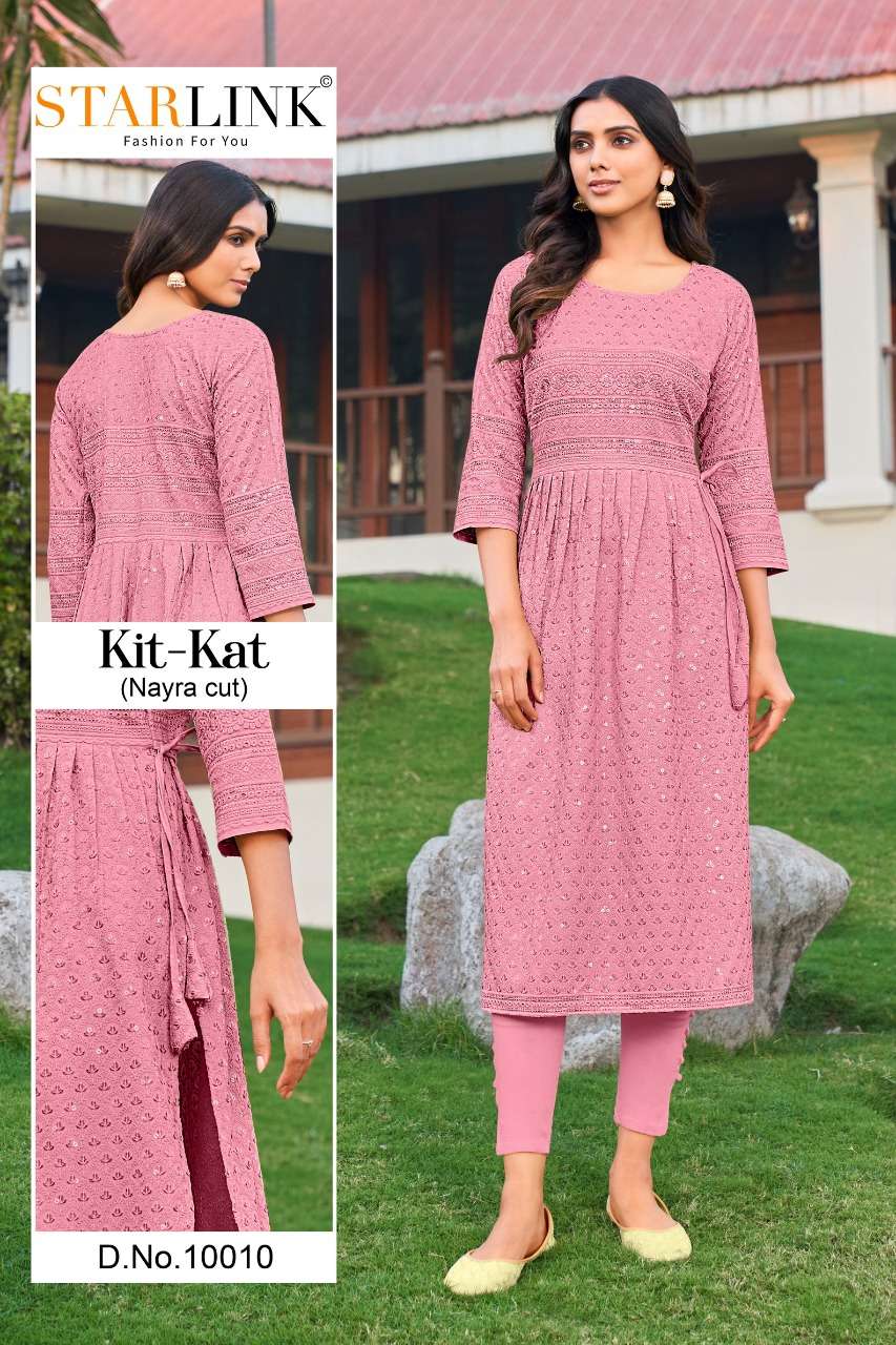 KIT KAT BY STARLINK 10001 TO 10024 SERIES DESIGNER STYLISH FANCY COLORFUL BEAUTIFUL PARTY WEAR & ETHNIC WEAR COLLECTION RAYON KURTIS AT WHOLESALE PRICE
