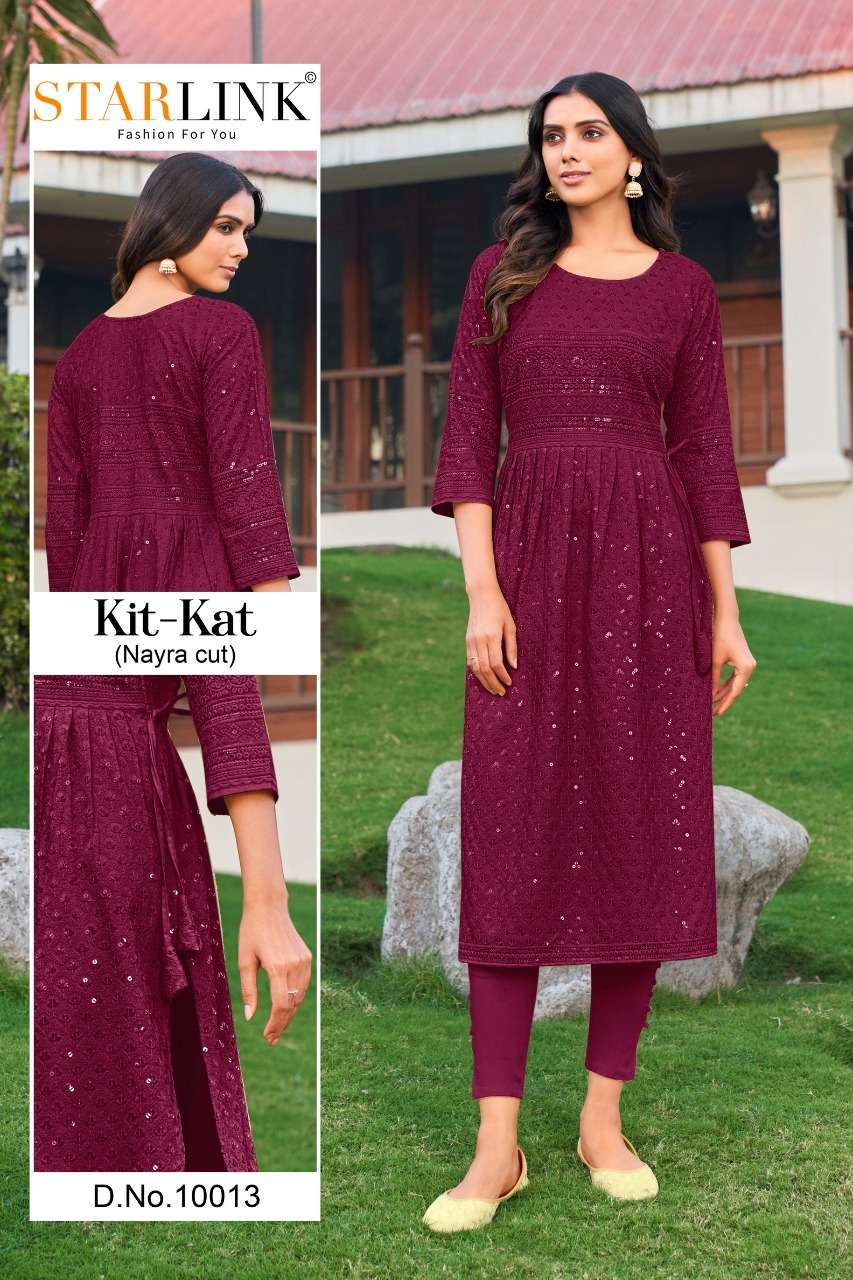 KIT KAT BY STARLINK 10001 TO 10024 SERIES DESIGNER STYLISH FANCY COLORFUL BEAUTIFUL PARTY WEAR & ETHNIC WEAR COLLECTION RAYON KURTIS AT WHOLESALE PRICE