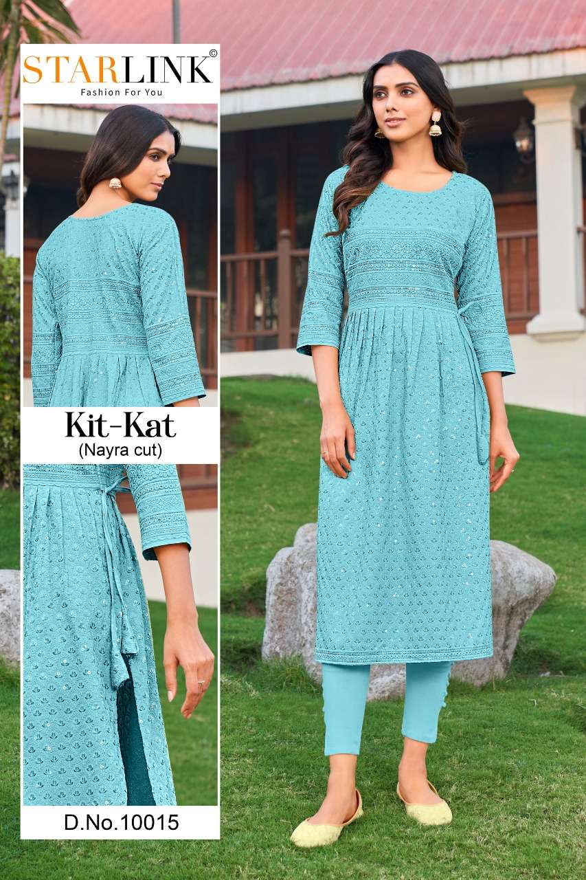 KIT KAT BY STARLINK 10001 TO 10024 SERIES DESIGNER STYLISH FANCY COLORFUL BEAUTIFUL PARTY WEAR & ETHNIC WEAR COLLECTION RAYON KURTIS AT WHOLESALE PRICE