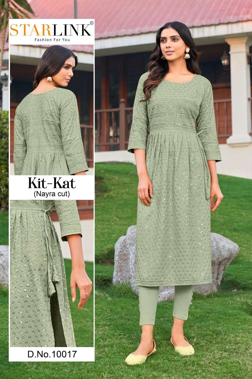 KIT KAT BY STARLINK 10001 TO 10024 SERIES DESIGNER STYLISH FANCY COLORFUL BEAUTIFUL PARTY WEAR & ETHNIC WEAR COLLECTION RAYON KURTIS AT WHOLESALE PRICE