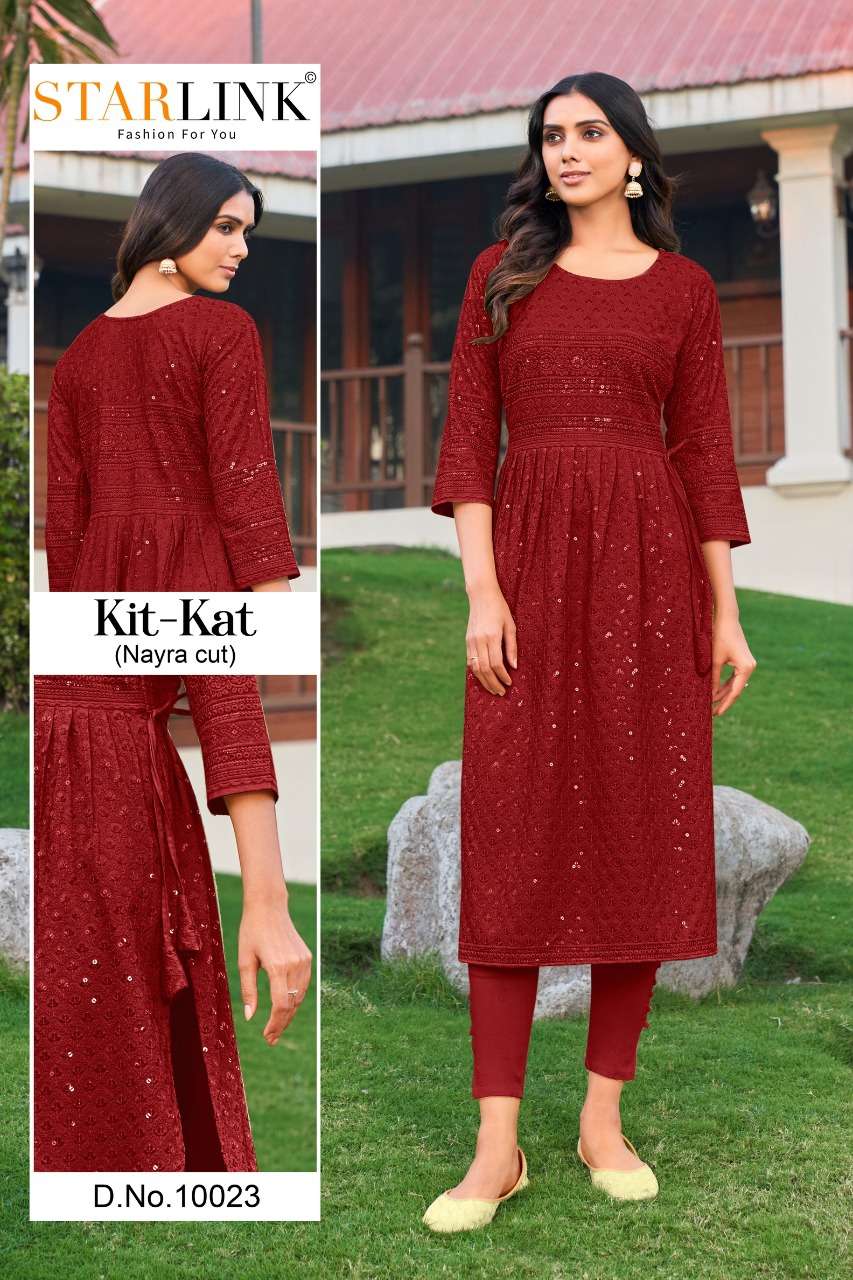 KIT KAT BY STARLINK 10001 TO 10024 SERIES DESIGNER STYLISH FANCY COLORFUL BEAUTIFUL PARTY WEAR & ETHNIC WEAR COLLECTION RAYON KURTIS AT WHOLESALE PRICE