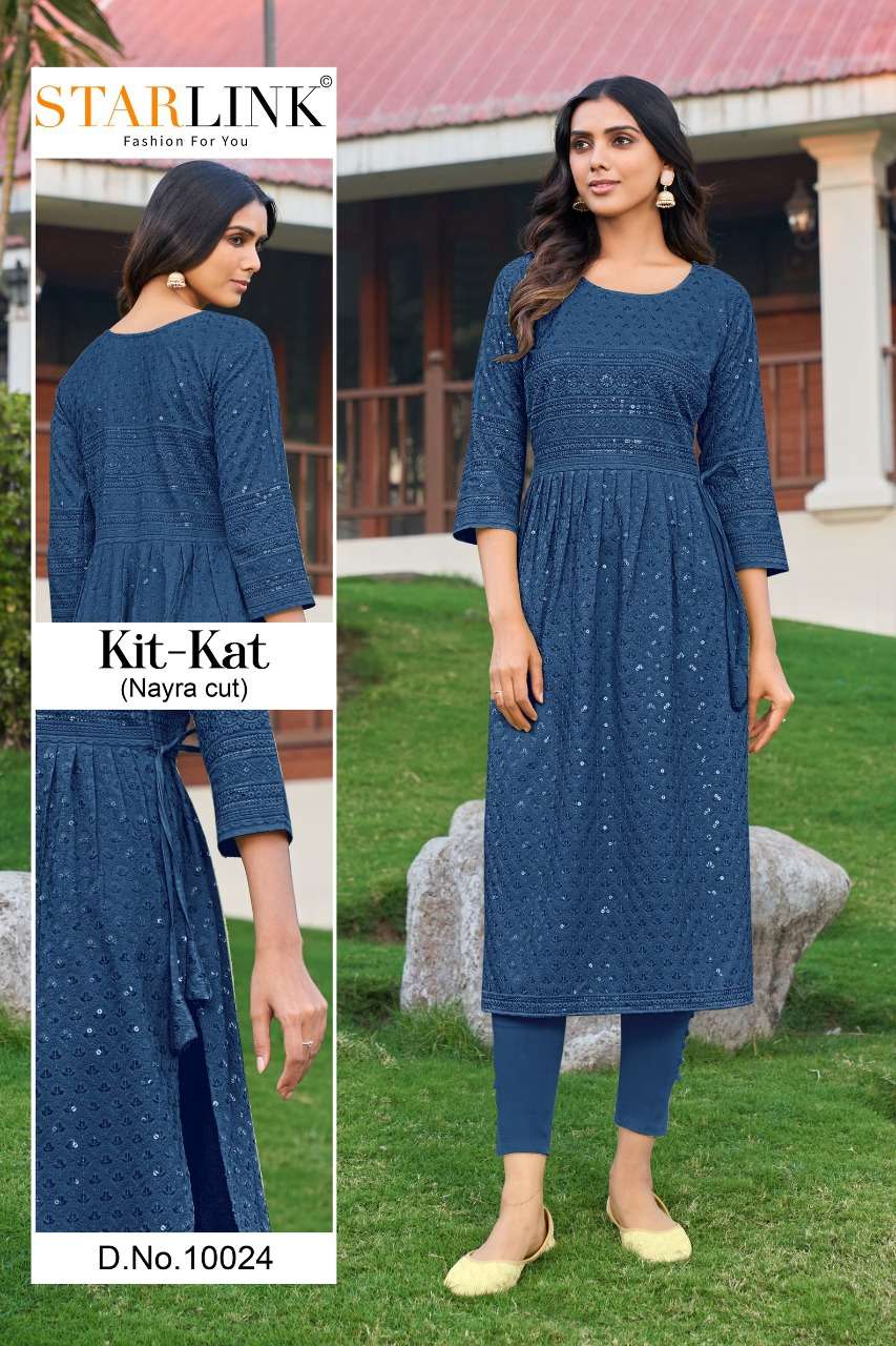 KIT KAT BY STARLINK 10001 TO 10024 SERIES DESIGNER STYLISH FANCY COLORFUL BEAUTIFUL PARTY WEAR & ETHNIC WEAR COLLECTION RAYON KURTIS AT WHOLESALE PRICE