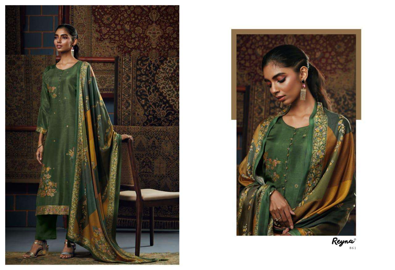 SARA BY REYNA 861 TO 866 SERIES BEAUTIFUL SUITS COLORFUL STYLISH FANCY CASUAL WEAR & ETHNIC WEAR BEMBERG SILK DRESSES AT WHOLESALE PRICE