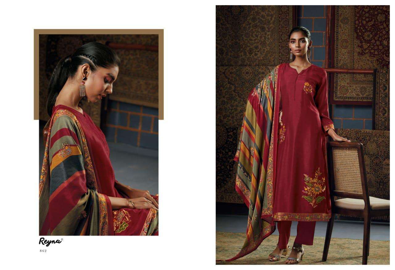 SARA BY REYNA 861 TO 866 SERIES BEAUTIFUL SUITS COLORFUL STYLISH FANCY CASUAL WEAR & ETHNIC WEAR BEMBERG SILK DRESSES AT WHOLESALE PRICE