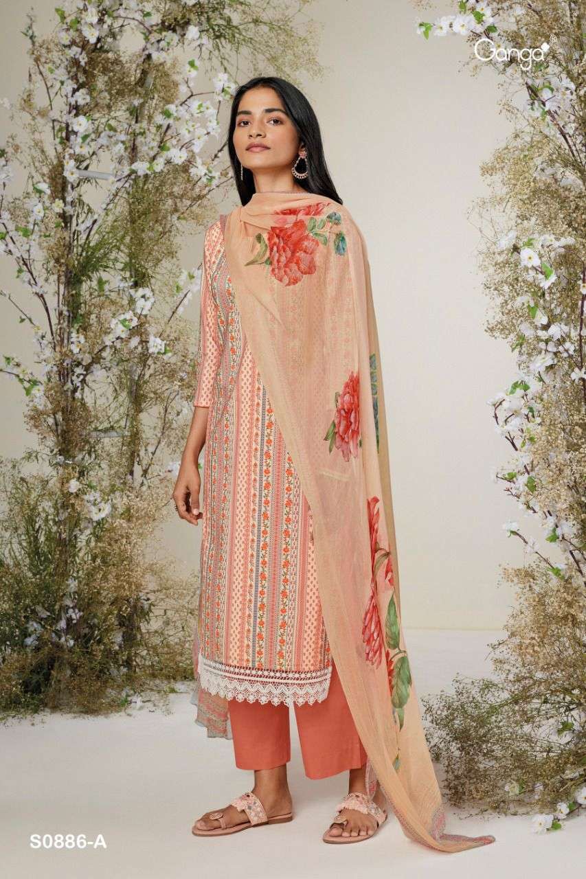 AILEE-886 BY GANGA FASHION 886-A TO 886-D SERIES BEAUTIFUL SUITS COLORFUL STYLISH FANCY CASUAL WEAR & ETHNIC WEAR COTTON PRINT DRESSES AT WHOLESALE PRICE