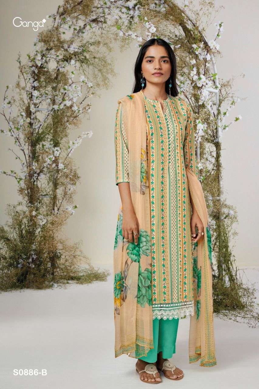 AILEE-886 BY GANGA FASHION 886-A TO 886-D SERIES BEAUTIFUL SUITS COLORFUL STYLISH FANCY CASUAL WEAR & ETHNIC WEAR COTTON PRINT DRESSES AT WHOLESALE PRICE