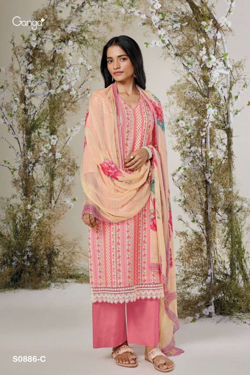 AILEE-886 BY GANGA FASHION 886-A TO 886-D SERIES BEAUTIFUL SUITS COLORFUL STYLISH FANCY CASUAL WEAR & ETHNIC WEAR COTTON PRINT DRESSES AT WHOLESALE PRICE