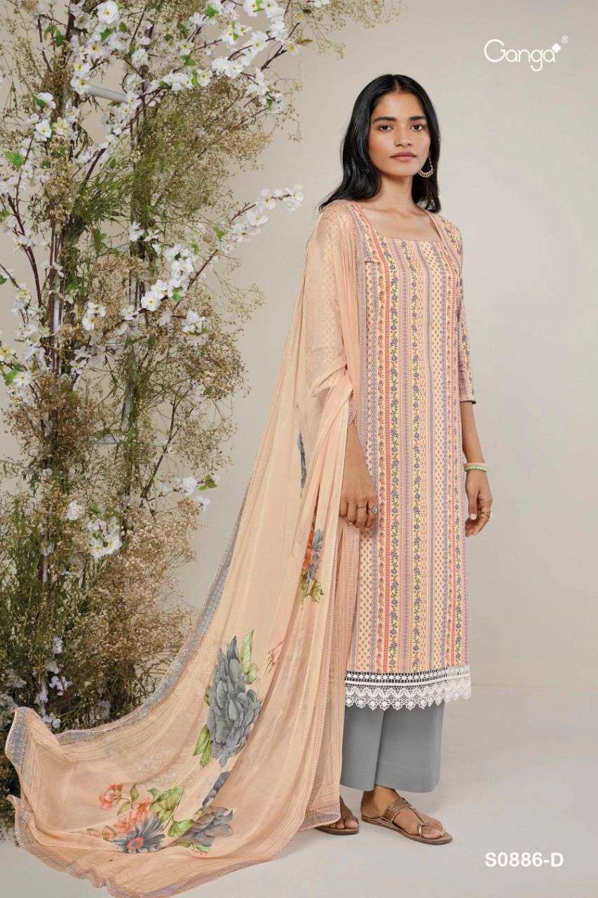AILEE-886 BY GANGA FASHION 886-A TO 886-D SERIES BEAUTIFUL SUITS COLORFUL STYLISH FANCY CASUAL WEAR & ETHNIC WEAR COTTON PRINT DRESSES AT WHOLESALE PRICE