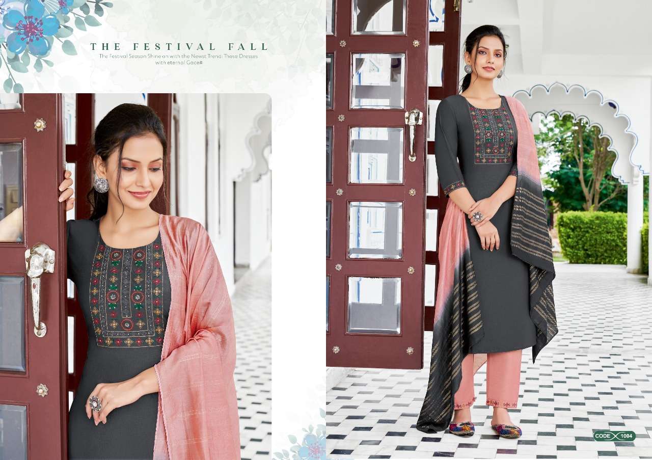 NAZRANA BY JINESH NX 1001 TO 1006 SERIES INDIAN SUITS BEAUTIFUL FANCY COLORFUL STYLISH PARTY WEAR & OCCASIONAL WEAR CHINNON SILK DRESSES AT WHOLESALE PRICE