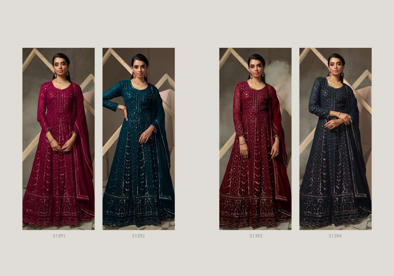 Shaheen By Fiona 51391 To 51394 Series Beautiful Stylish Fancy Colorful Casual Wear & Ethnic Wear Georgette Gowns With Dupatta At Wholesale Price
