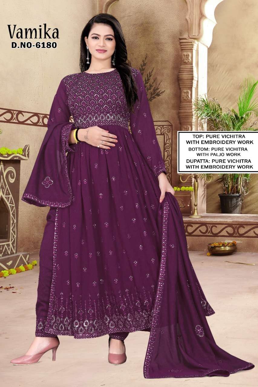 VAMIKA BY VEDANTI 6180-A TO 6180-D SERIES BEAUTIFUL STYLISH SUITS FANCY COLORFUL CASUAL WEAR & ETHNIC WEAR & READY TO WEAR PURE VICHITRA DRESSES AT WHOLESALE PRICE