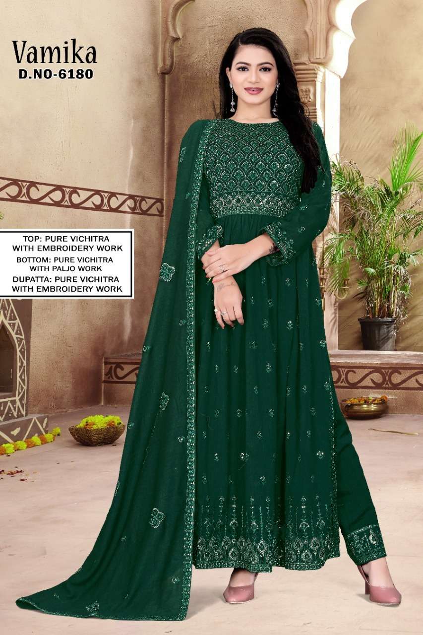 VAMIKA BY VEDANTI 6180-A TO 6180-D SERIES BEAUTIFUL STYLISH SUITS FANCY COLORFUL CASUAL WEAR & ETHNIC WEAR & READY TO WEAR PURE VICHITRA DRESSES AT WHOLESALE PRICE