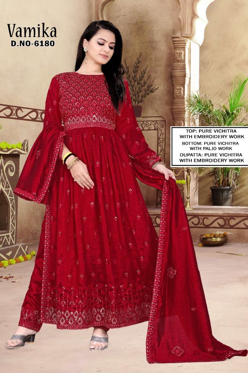 VAMIKA BY VEDANTI 6180-A TO 6180-D SERIES BEAUTIFUL STYLISH SUITS FANCY COLORFUL CASUAL WEAR & ETHNIC WEAR & READY TO WEAR PURE VICHITRA DRESSES AT WHOLESALE PRICE