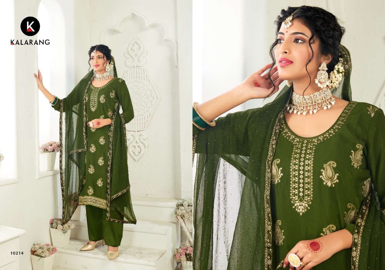 Siddhi By Kalarang 10211 To 10214 Series Designer Suits Beautiful Stylish Fancy Colorful Party Wear & Occasional Wear Pure Crepe Jacquard Dresses At Wholesale Price