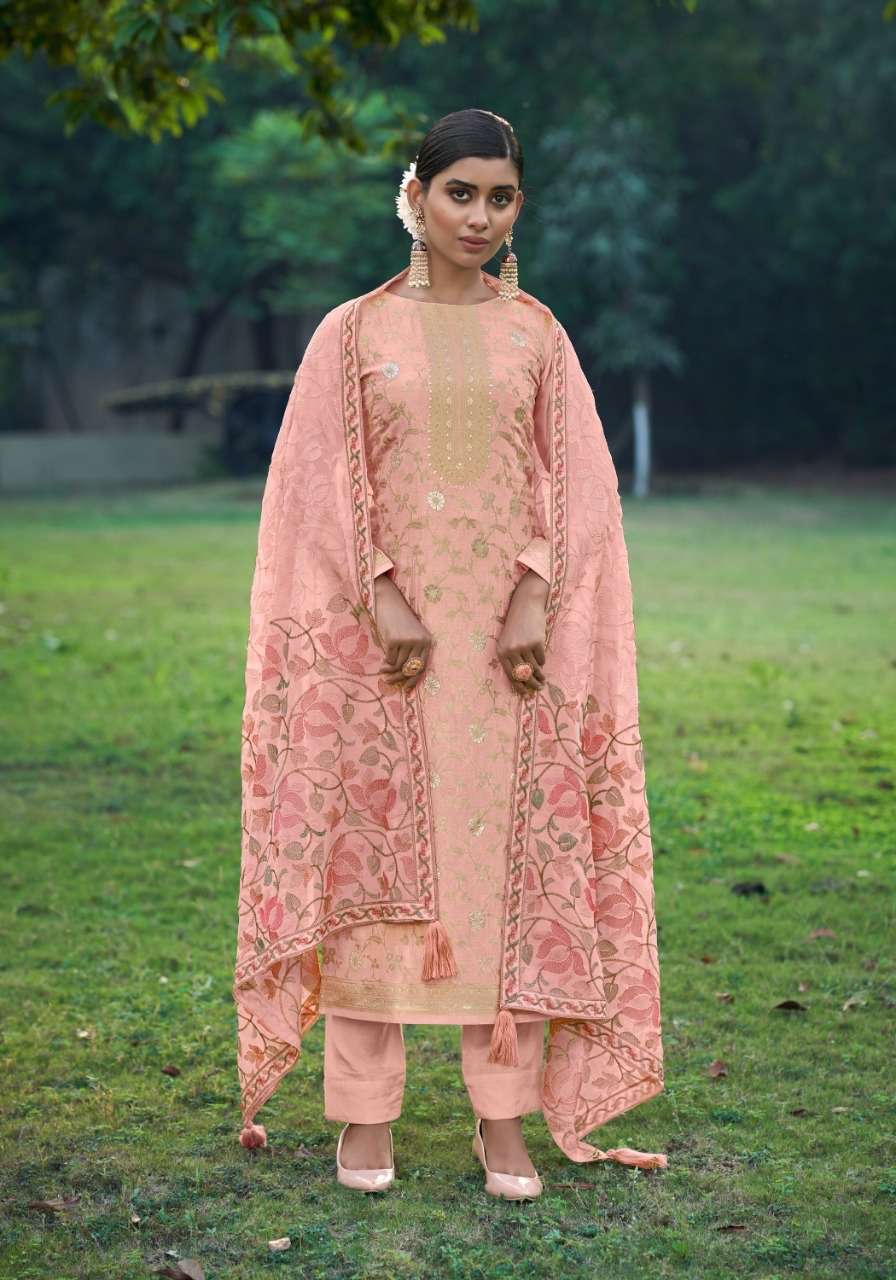 AQUA BY SHUROOQ 01 TO 04 SERIES DESIGNER SUITS BEAUTIFUL STYLISH FANCY COLORFUL PARTY WEAR & OCCASIONAL WEAR PURE DOLA SILK JACQUARD DRESSES AT WHOLESALE PRICE