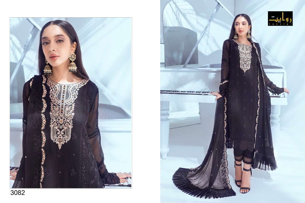 AZURE VOL-9 BY RAWAYAT 3081 TO 3084 SERIES BEAUTIFUL PAKISTANI SUITS COLORFUL STYLISH FANCY CASUAL WEAR & ETHNIC WEAR FAUX GEORGETTE EMBROIDERED DRESSES AT WHOLESALE PRICE