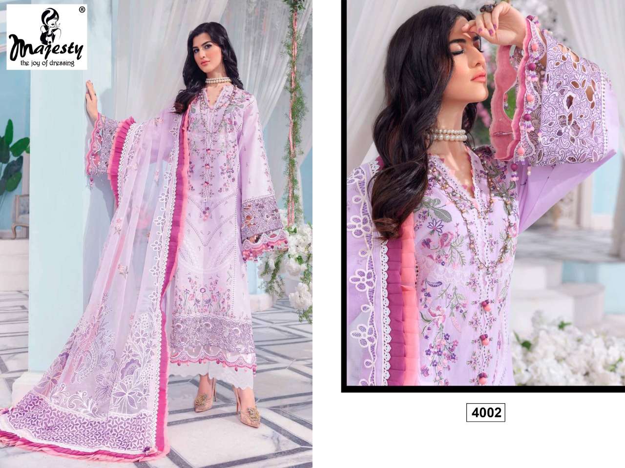 CHEVERON LAWN VOL-2 BY MAJESTY 4001 TO 4005 SERIES BEAUTIFUL PAKISTANI SUITS COLORFUL STYLISH FANCY CASUAL WEAR & ETHNIC WEAR PURE COTTON EMBROIDERED DRESSES AT WHOLESALE PRICE