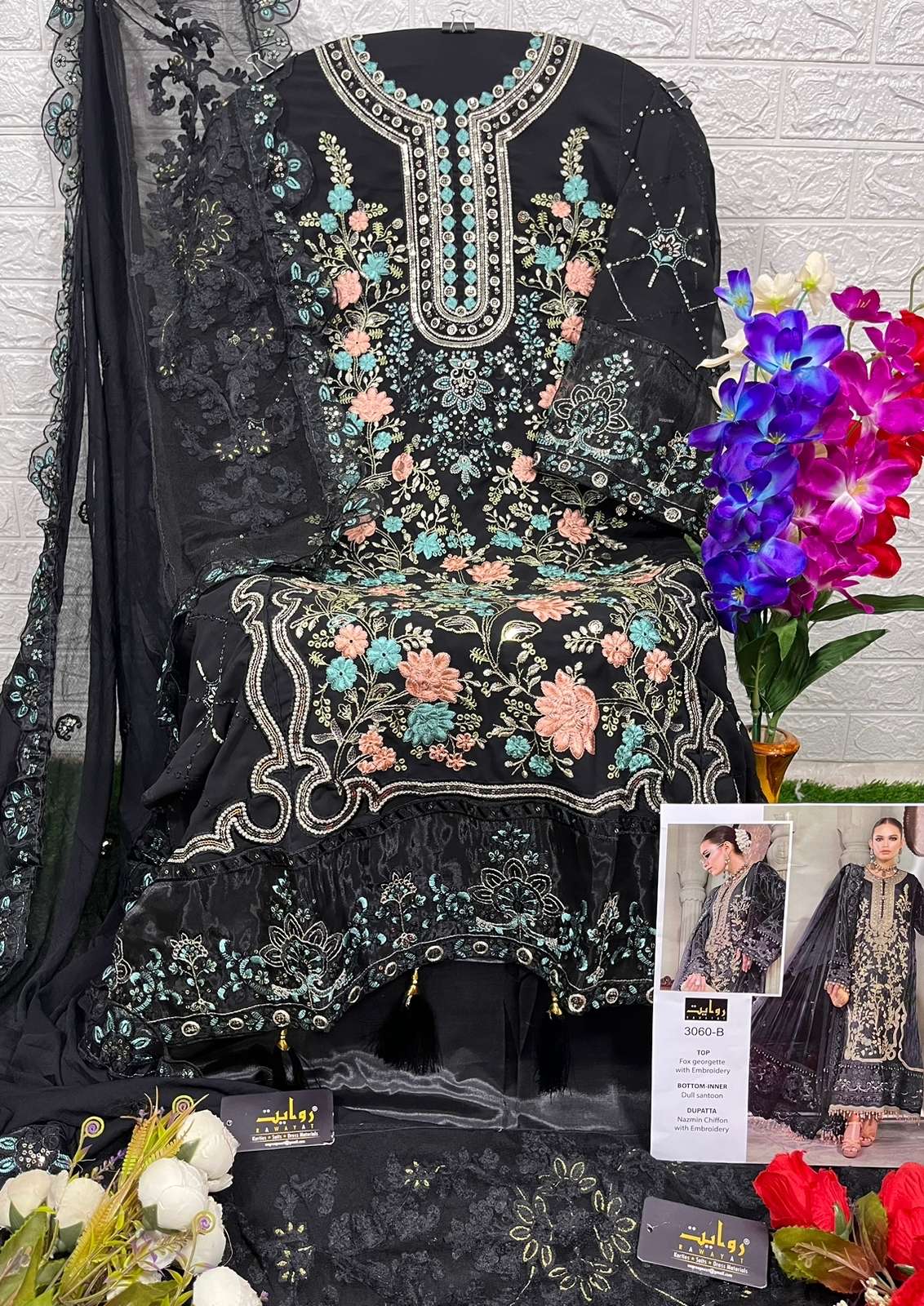 IMROZIA VOL-12 BY RAWAYAT 3060-B TO 3060-C SERIES BEAUTIFUL PAKISTANI SUITS COLORFUL STYLISH FANCY CASUAL WEAR & ETHNIC WEAR FAUX GEORGETTE EMBROIDERED DRESSES AT WHOLESALE PRICE