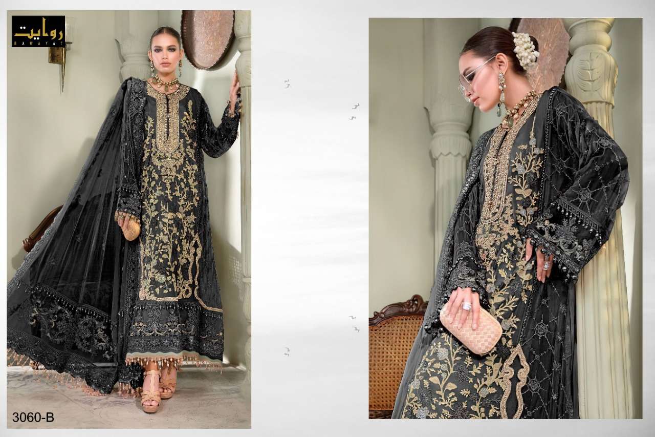 IMROZIA VOL-12 BY RAWAYAT 3060-B TO 3060-C SERIES BEAUTIFUL PAKISTANI SUITS COLORFUL STYLISH FANCY CASUAL WEAR & ETHNIC WEAR FAUX GEORGETTE EMBROIDERED DRESSES AT WHOLESALE PRICE