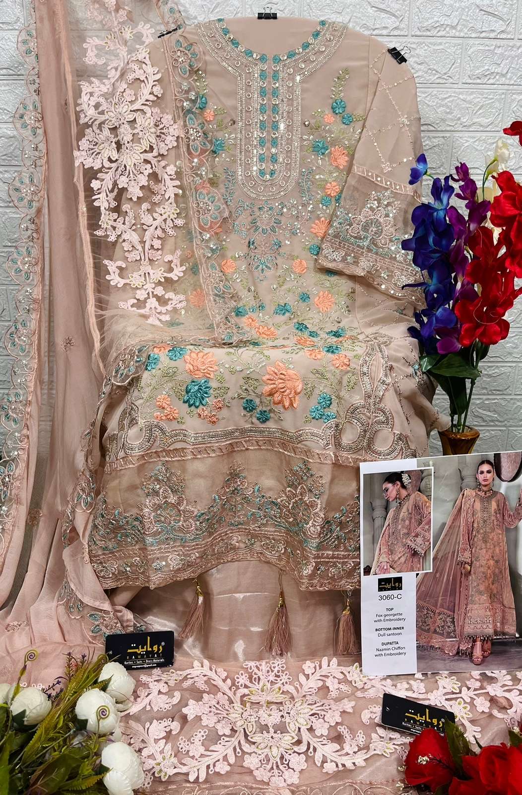 IMROZIA VOL-12 BY RAWAYAT 3060-B TO 3060-C SERIES BEAUTIFUL PAKISTANI SUITS COLORFUL STYLISH FANCY CASUAL WEAR & ETHNIC WEAR FAUX GEORGETTE EMBROIDERED DRESSES AT WHOLESALE PRICE