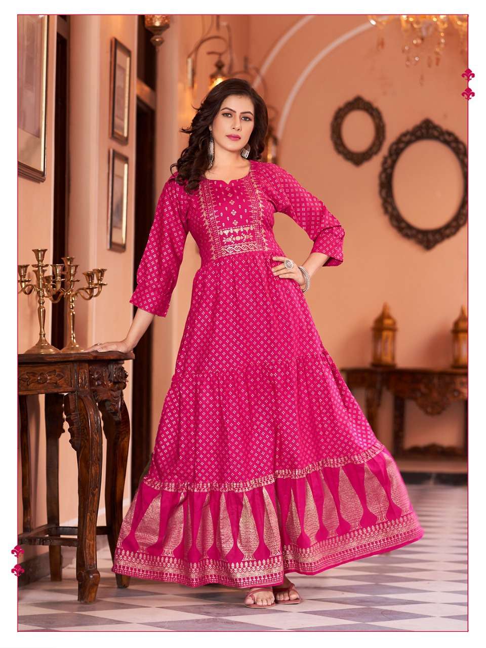 SUKUMARI BY BANWERY FASHION 1001 TO 1008 SERIES BEAUTIFUL STYLISH FANCY COLORFUL CASUAL WEAR & ETHNIC WEAR RAYON SLUB GOWNS WITH DUPATTA AT WHOLESALE PRICE