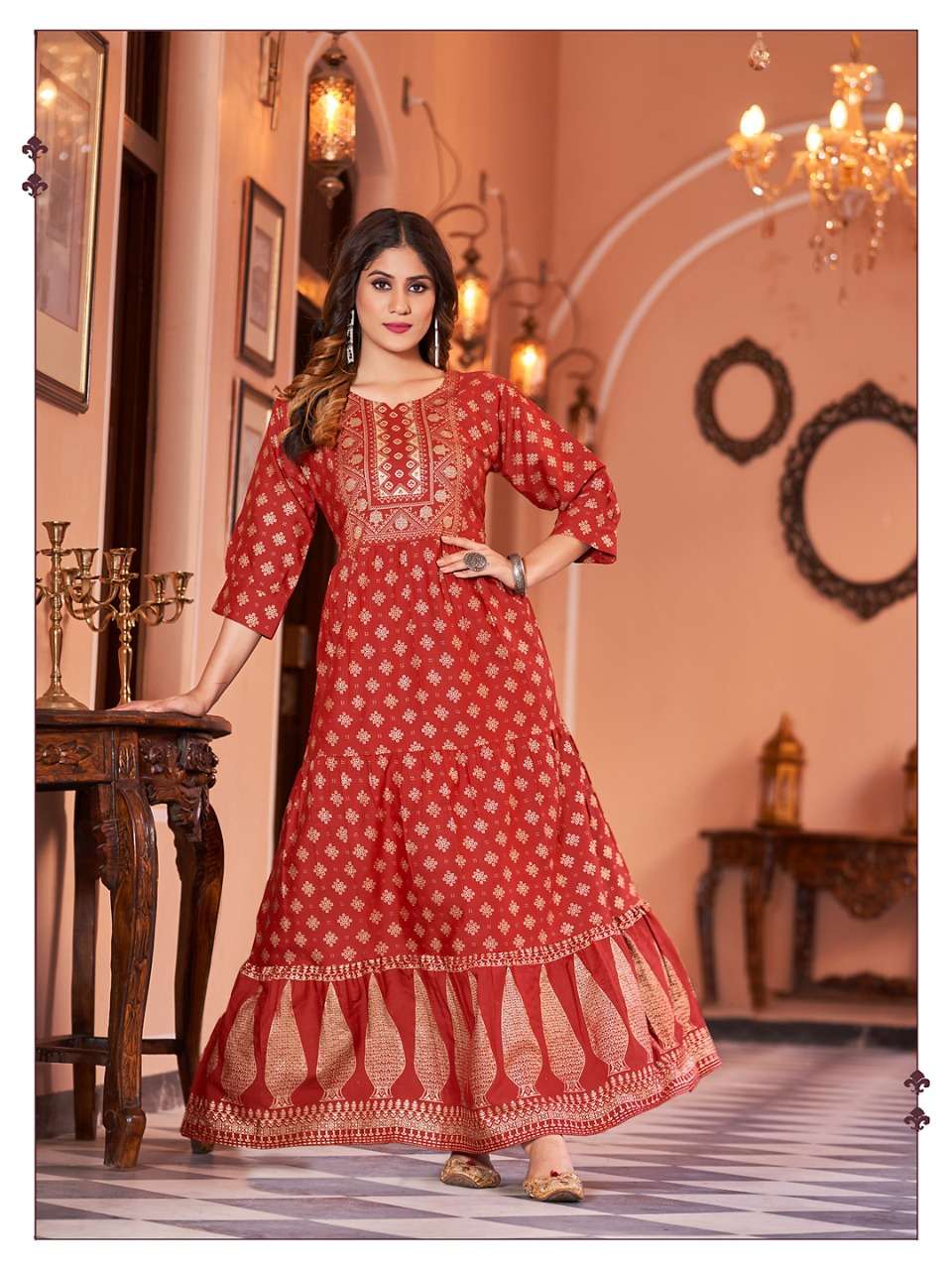 SUKUMARI BY BANWERY FASHION 1001 TO 1008 SERIES BEAUTIFUL STYLISH FANCY COLORFUL CASUAL WEAR & ETHNIC WEAR RAYON SLUB GOWNS WITH DUPATTA AT WHOLESALE PRICE