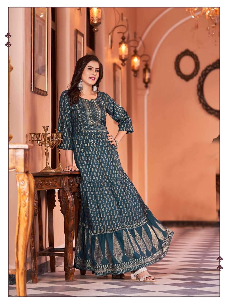 SUKUMARI BY BANWERY FASHION 1001 TO 1008 SERIES BEAUTIFUL STYLISH FANCY COLORFUL CASUAL WEAR & ETHNIC WEAR RAYON SLUB GOWNS WITH DUPATTA AT WHOLESALE PRICE