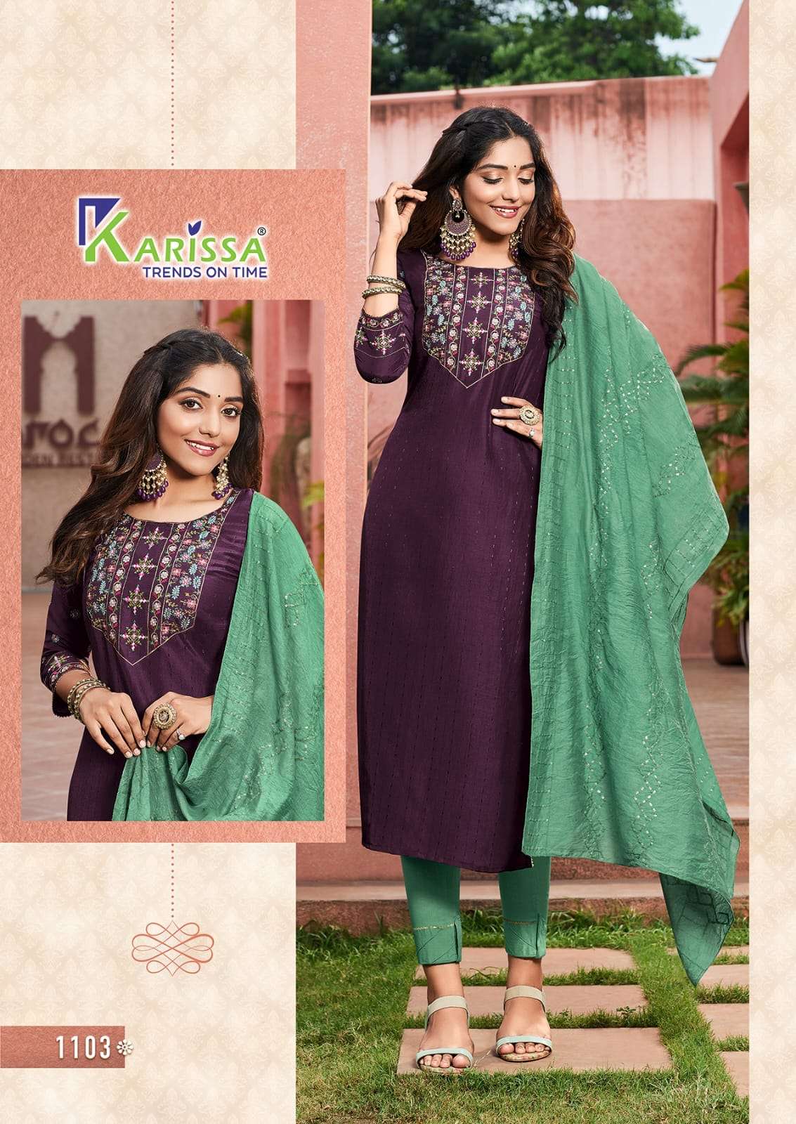 AKSHARA VOL-1 BY KARISSA 1101 TO 1106 SERIES INDIAN SUITS BEAUTIFUL FANCY COLORFUL STYLISH PARTY WEAR & OCCASIONAL WEAR VISCOSE CHINNON SILK DRESSES AT WHOLESALE PRICE