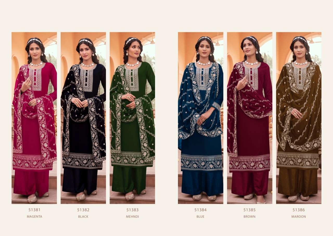 KANAK BY FIONA 51381 TO 51386 SERIES INDIAN SHARARA SUITS BEAUTIFUL FANCY COLORFUL STYLISH PARTY WEAR & OCCASIONAL WEAR GEORGETTE EMBROIDERED DRESSES AT WHOLESALE PRICE