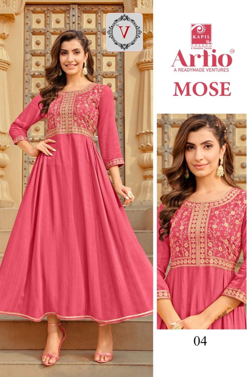 MOSE BY ARTIO 01 TO 06 SERIES BEAUTIFUL STYLISH FANCY COLORFUL CASUAL WEAR & ETHNIC WEAR RAYON GOWNS AT WHOLESALE PRICE