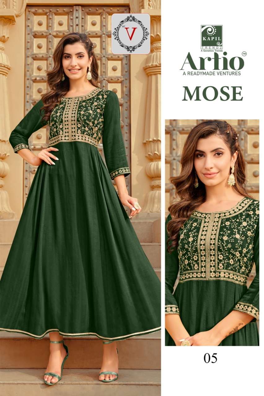 MOSE BY ARTIO 01 TO 06 SERIES BEAUTIFUL STYLISH FANCY COLORFUL CASUAL WEAR & ETHNIC WEAR RAYON GOWNS AT WHOLESALE PRICE