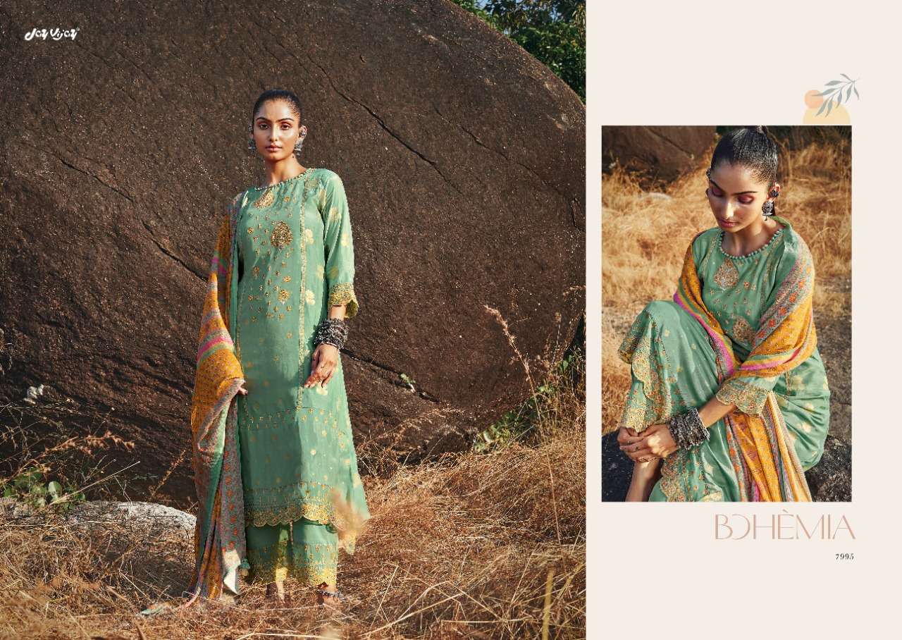 BOHEMIA BY JAY VIJAY PRINTS 7991 TO 7998 SERIES INDIAN SUITS BEAUTIFUL FANCY COLORFUL STYLISH PARTY WEAR & OCCASIONAL WEAR PURE SILK JACQUARD DRESSES AT WHOLESALE PRICE