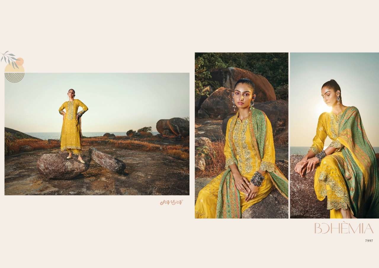 BOHEMIA BY JAY VIJAY PRINTS 7991 TO 7998 SERIES INDIAN SUITS BEAUTIFUL FANCY COLORFUL STYLISH PARTY WEAR & OCCASIONAL WEAR PURE SILK JACQUARD DRESSES AT WHOLESALE PRICE