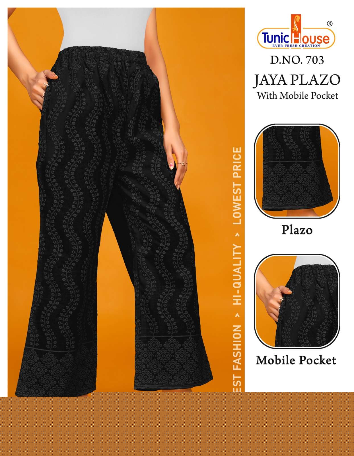 JAYA PLAZO BY TUNIC HOUSE 701 TO 712 SERIES STYLISH FANCY BEAUTIFUL COLORFUL CASUAL WEAR & ETHNIC WEAR COTTON PALAZZO AT WHOLESALE PRICE