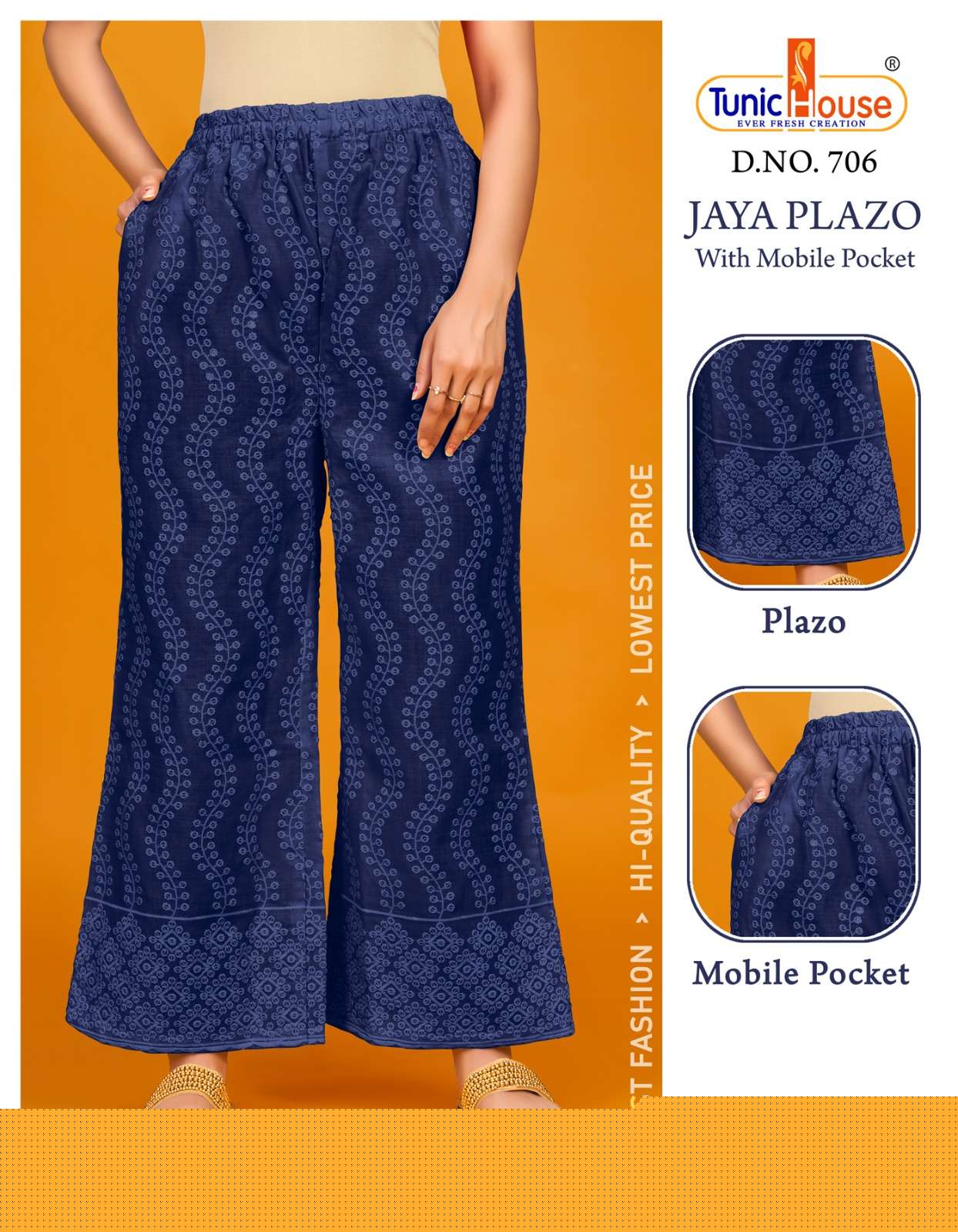 JAYA PLAZO BY TUNIC HOUSE 701 TO 712 SERIES STYLISH FANCY BEAUTIFUL COLORFUL CASUAL WEAR & ETHNIC WEAR COTTON PALAZZO AT WHOLESALE PRICE