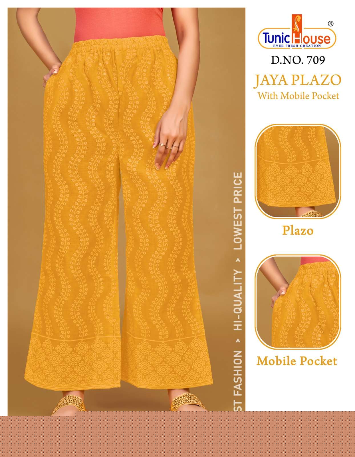 JAYA PLAZO BY TUNIC HOUSE 701 TO 712 SERIES STYLISH FANCY BEAUTIFUL COLORFUL CASUAL WEAR & ETHNIC WEAR COTTON PALAZZO AT WHOLESALE PRICE