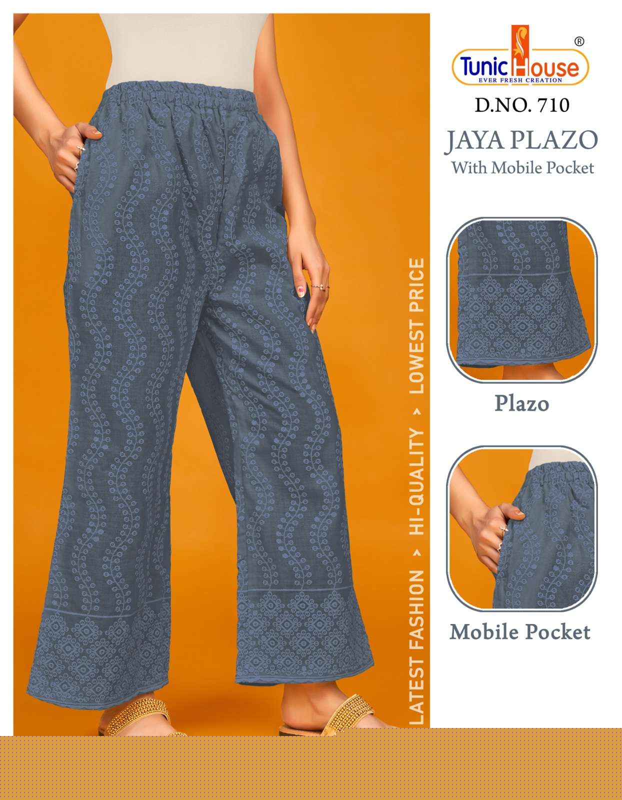 JAYA PLAZO BY TUNIC HOUSE 701 TO 712 SERIES STYLISH FANCY BEAUTIFUL COLORFUL CASUAL WEAR & ETHNIC WEAR COTTON PALAZZO AT WHOLESALE PRICE