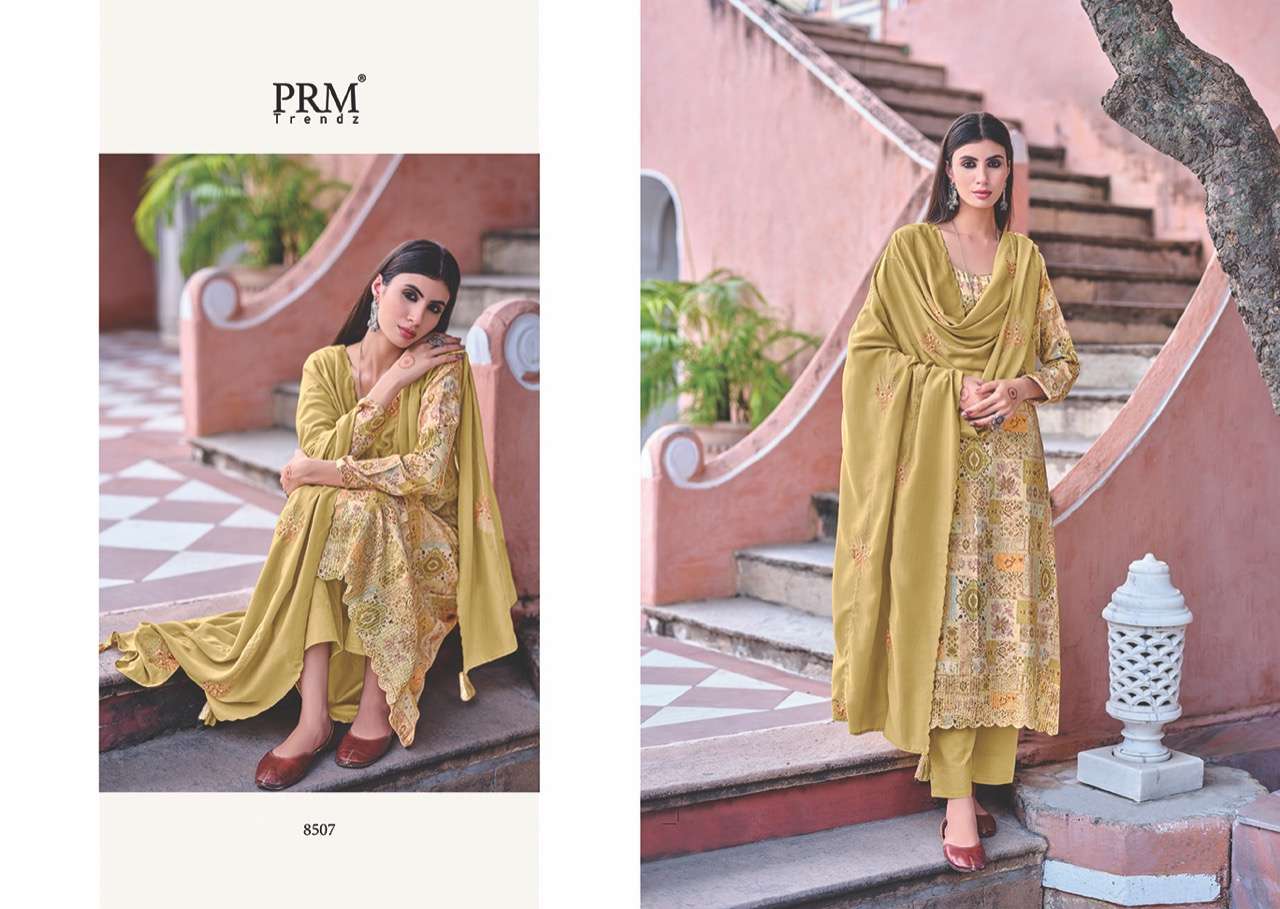 ZAINAB VOL-3 BY PRM TRENDZ 8501 TO 8508 SERIES BEAUTIFUL STYLISH SUITS FANCY COLORFUL CASUAL WEAR & ETHNIC WEAR & READY TO WEAR PURE JAM COTTON PRINT WITH EMBROIDERED DRESSES AT WHOLESALE PRICE