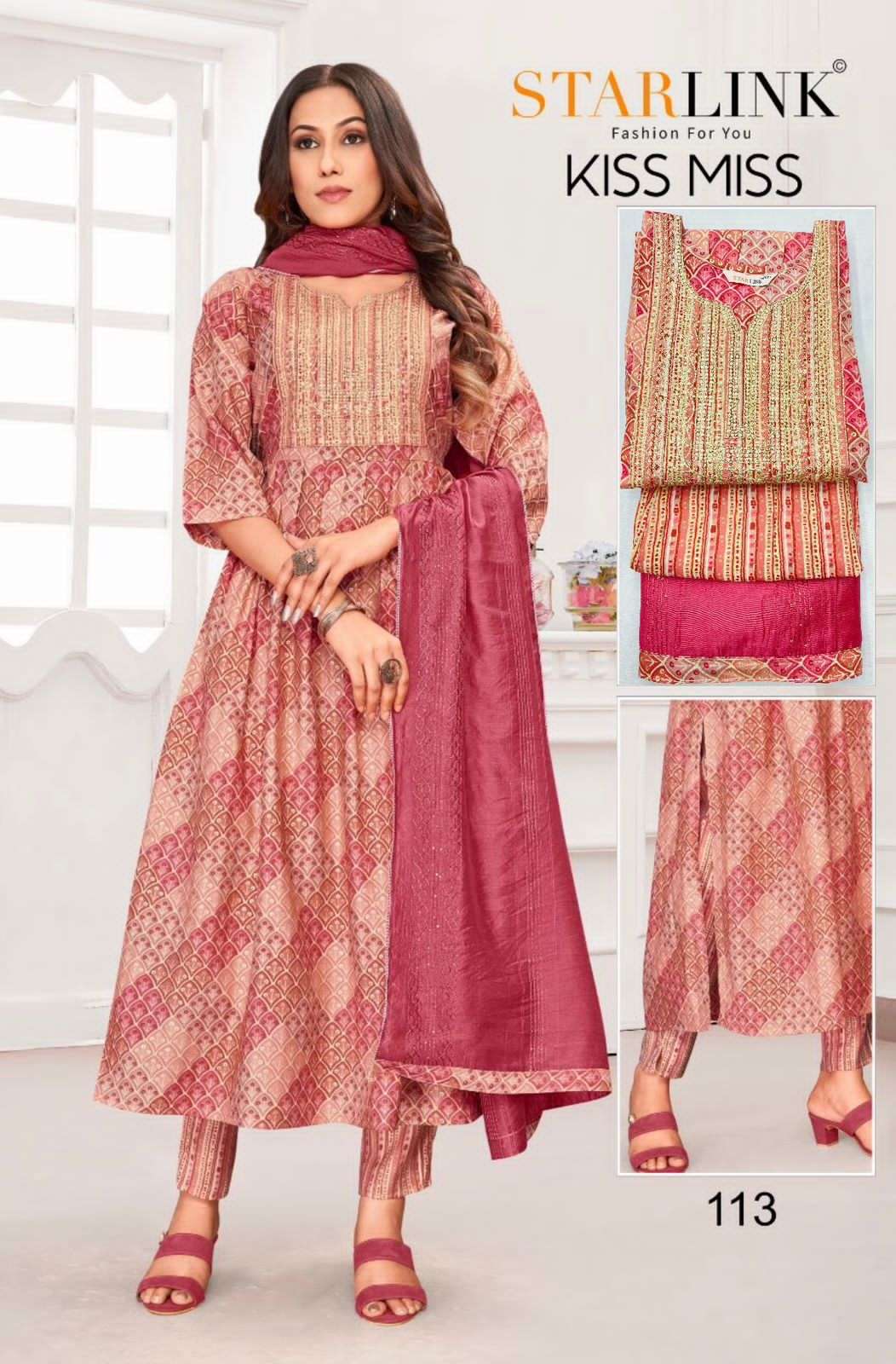 KISS MISS BY STARLINK 101 TO 116 SERIES FESTIVE SUITS BEAUTIFUL FANCY COLORFUL STYLISH PARTY WEAR & OCCASIONAL WEAR CHANDERI EMBROIDERED DRESSES AT WHOLESALE PRICE