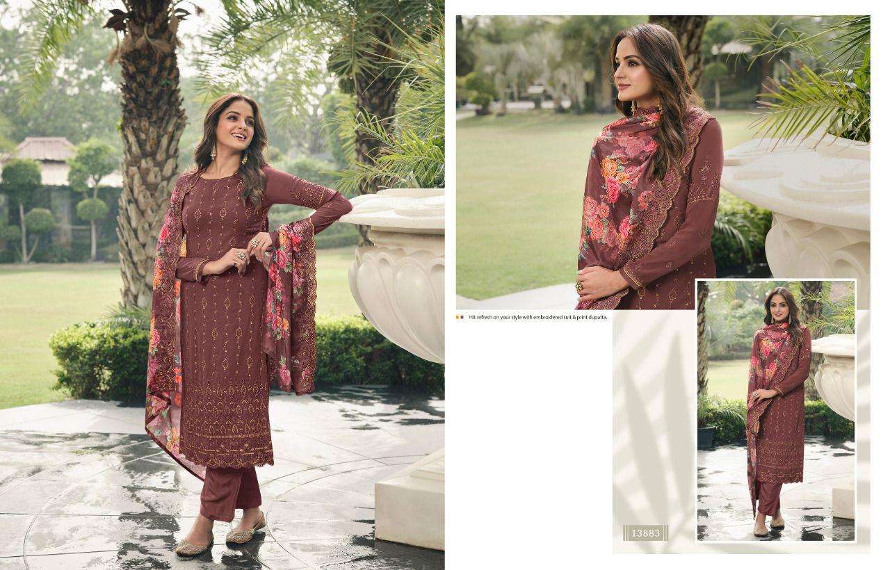 ELEGANT VOL-3 BY ZISA 13881 TO 13886 SERIES SUITS BEAUTIFUL FANCY COLORFUL STYLISH PARTY WEAR & OCCASIONAL WEAR GEORGETTE EMBROIDERED DRESSES AT WHOLESALE PRICE