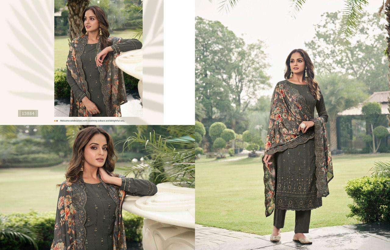 ELEGANT VOL-3 BY ZISA 13881 TO 13886 SERIES SUITS BEAUTIFUL FANCY COLORFUL STYLISH PARTY WEAR & OCCASIONAL WEAR GEORGETTE EMBROIDERED DRESSES AT WHOLESALE PRICE