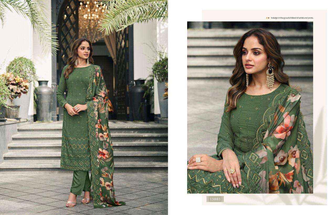 ELEGANT VOL-3 BY ZISA 13881 TO 13886 SERIES SUITS BEAUTIFUL FANCY COLORFUL STYLISH PARTY WEAR & OCCASIONAL WEAR GEORGETTE EMBROIDERED DRESSES AT WHOLESALE PRICE