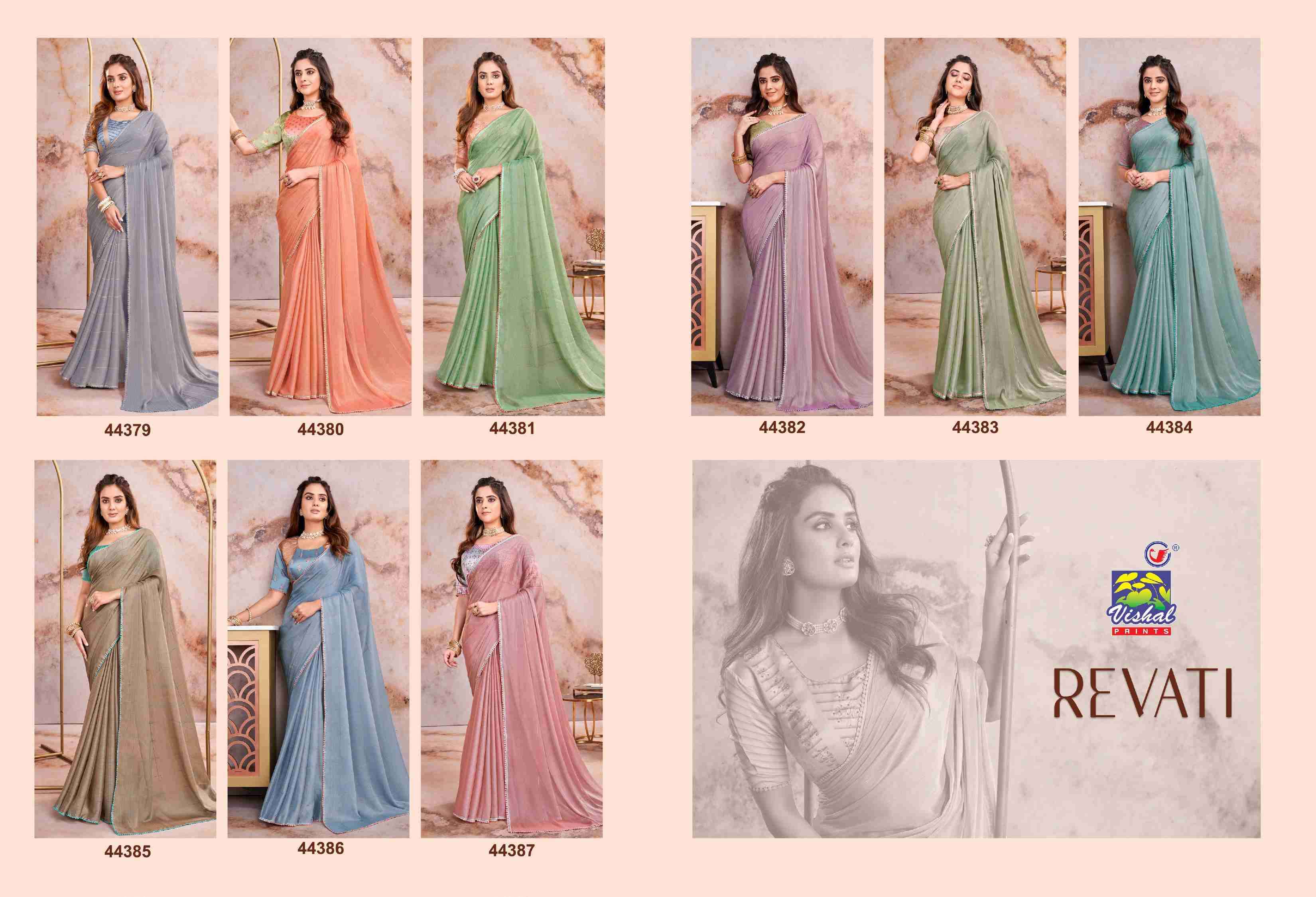 REVATI BY VISHAL PRINTS 44379 TO 44387 SERIES INDIAN TRADITIONAL BEAUTIFUL STYLISH DESIGNER BANARASI SILK JACQUARD EMBROIDERED PARTY WEAR FANCY SAREES AT WHOLESALE PRICE