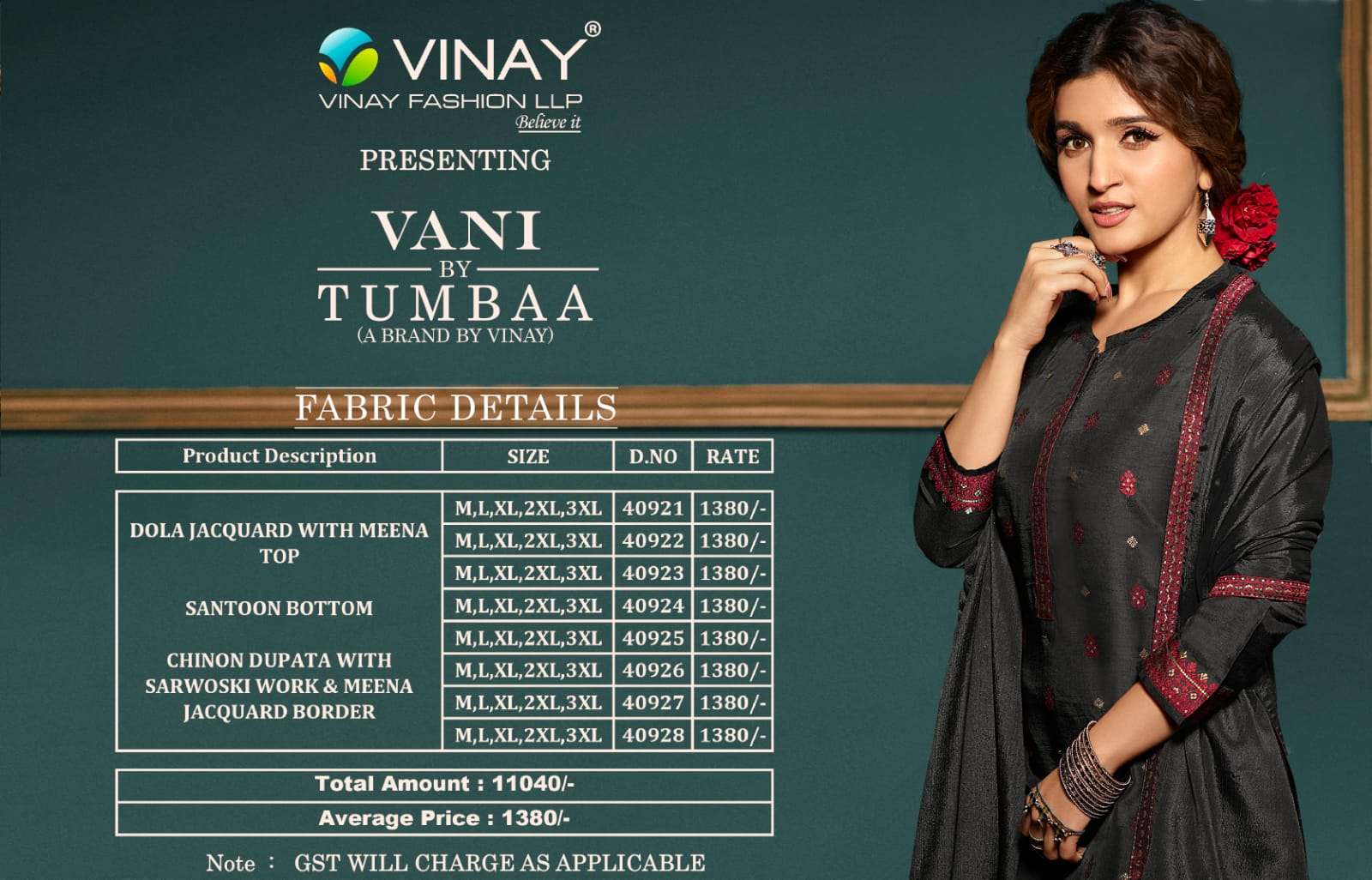 Tumbaa Vani By Vinay Fashion 40921 To 40928 Series Beautiful Suits Colorful Stylish Fancy Casual Wear & Ethnic Wear Dola Jacquard Embroidered Dresses At Wholesale Price