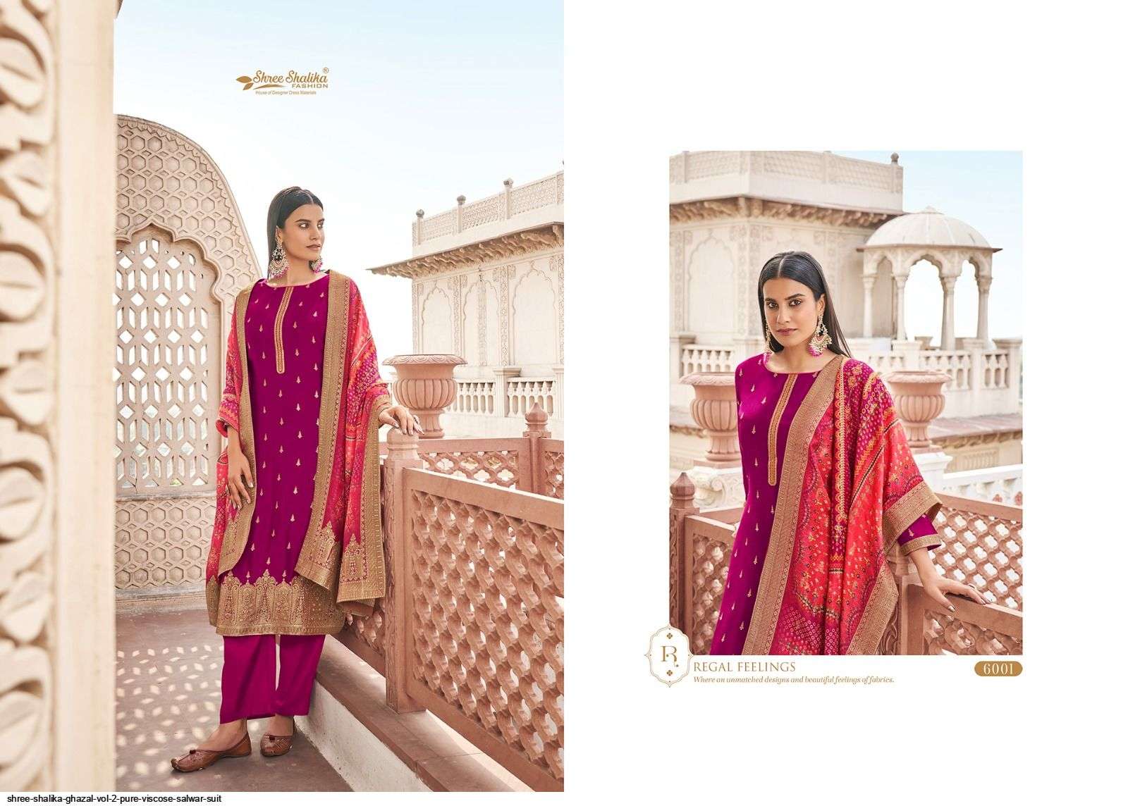 GHAZAL VOL-2 BY SHREE SHALIKA FASHION 6001 TO 6008 SERIES BEAUTIFUL SUITS COLORFUL STYLISH FANCY CASUAL WEAR & ETHNIC WEAR VISCOSE DOLA JACQUARD DRESSES AT WHOLESALE PRICE