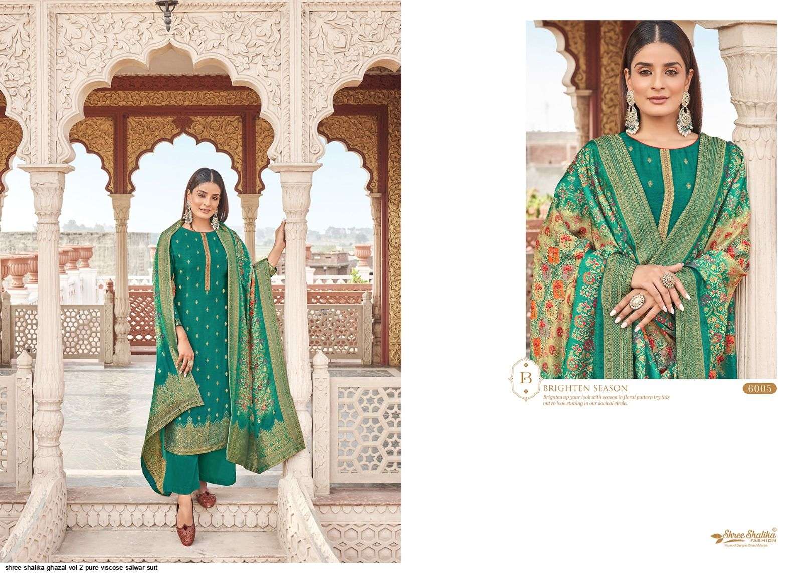 GHAZAL VOL-2 BY SHREE SHALIKA FASHION 6001 TO 6008 SERIES BEAUTIFUL SUITS COLORFUL STYLISH FANCY CASUAL WEAR & ETHNIC WEAR VISCOSE DOLA JACQUARD DRESSES AT WHOLESALE PRICE
