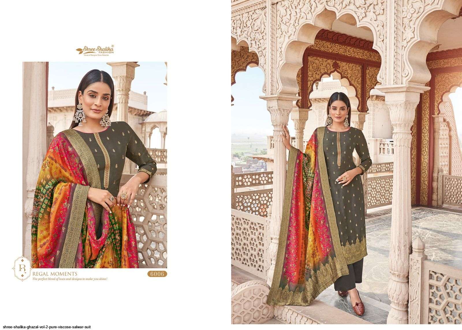 GHAZAL VOL-2 BY SHREE SHALIKA FASHION 6001 TO 6008 SERIES BEAUTIFUL SUITS COLORFUL STYLISH FANCY CASUAL WEAR & ETHNIC WEAR VISCOSE DOLA JACQUARD DRESSES AT WHOLESALE PRICE