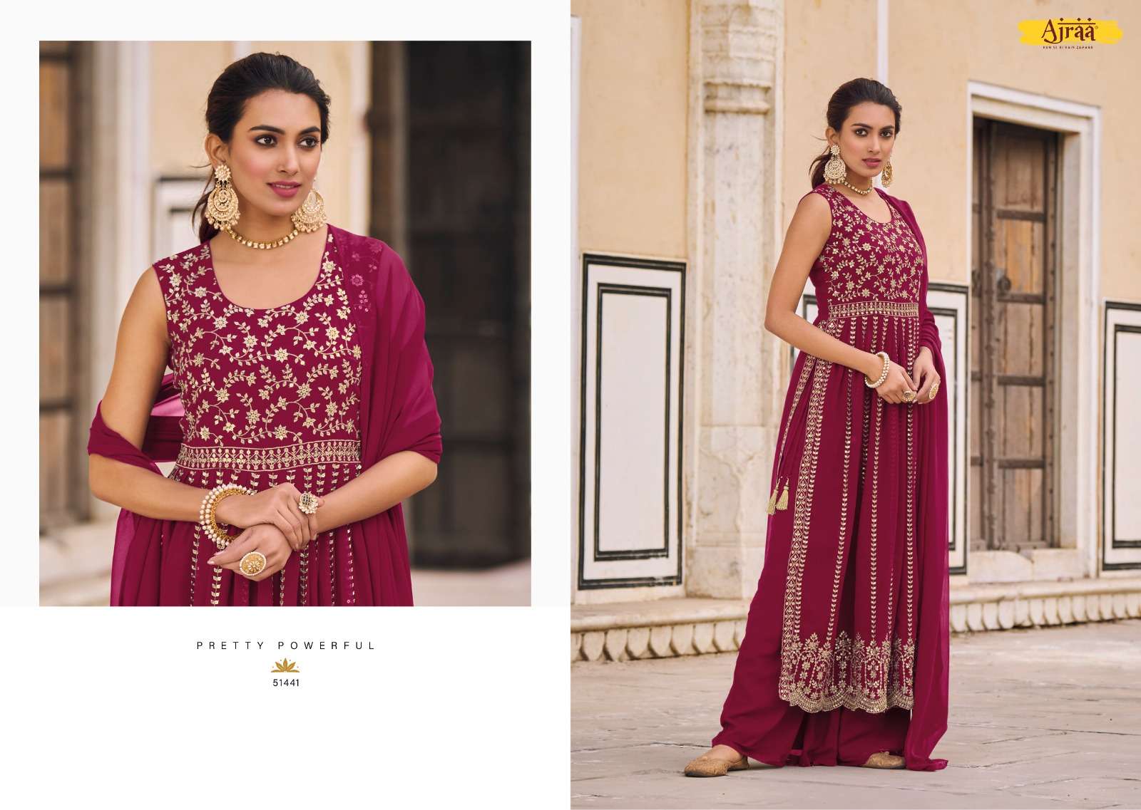 Hiva Vol-2 By Ajraa 51441 To 51445 Series Designer Festive Suits Collection Beautiful Stylish Fancy Colorful Party Wear & Occasional Wear Heavy Georgette Embroidered Dresses At Wholesale Price